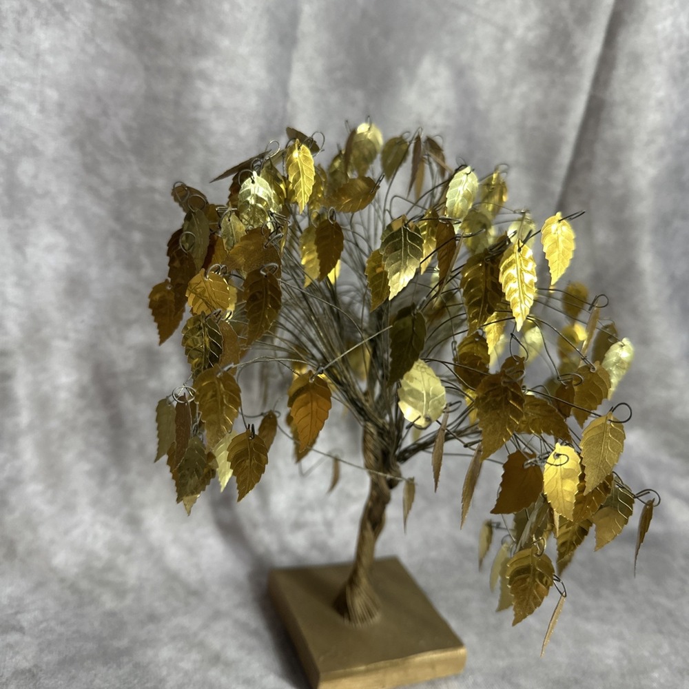 Vtg Mid Century Brass Wire Money Tree Metal Art Sculpture Good Luck Dream 9" - Picture 3 of 8